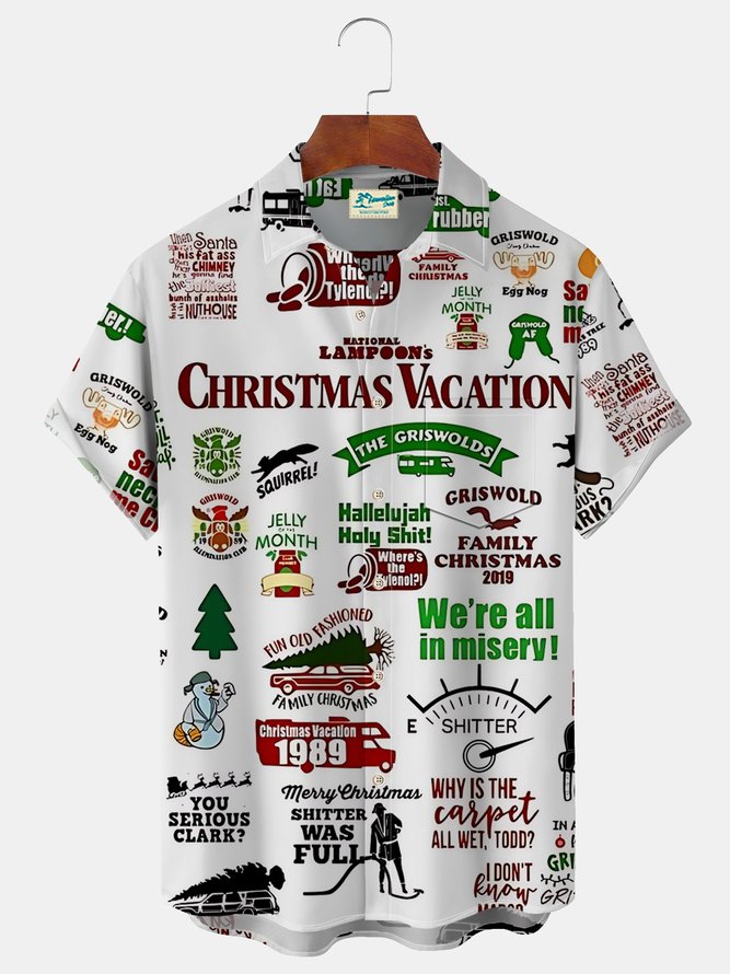 Royaura Men's Christmas Vacation Short Sleeve Shirts Vintage Xmas Holiday