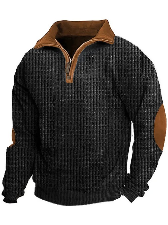 Royaura Men's Basic Vintage Corduroy Stand Collar Half Zip Sweatshirt