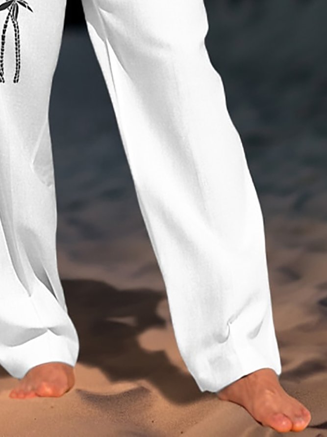 Royaura Coconut Print Men's Resort Elastic Waist Drawstring Beach Pants