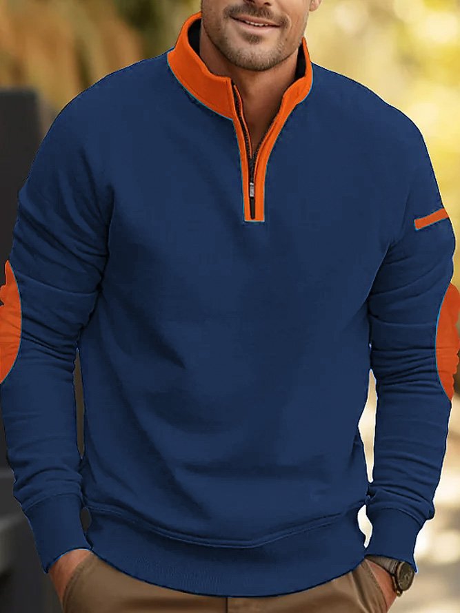 Royaura Men's Contrast Printed Zip Sweater Windproof Stand Collar