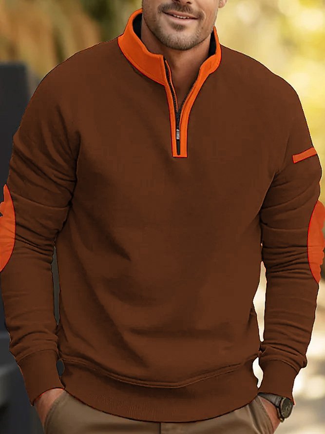 Royaura Men's Contrast Printed Zip Sweater Windproof Stand Collar