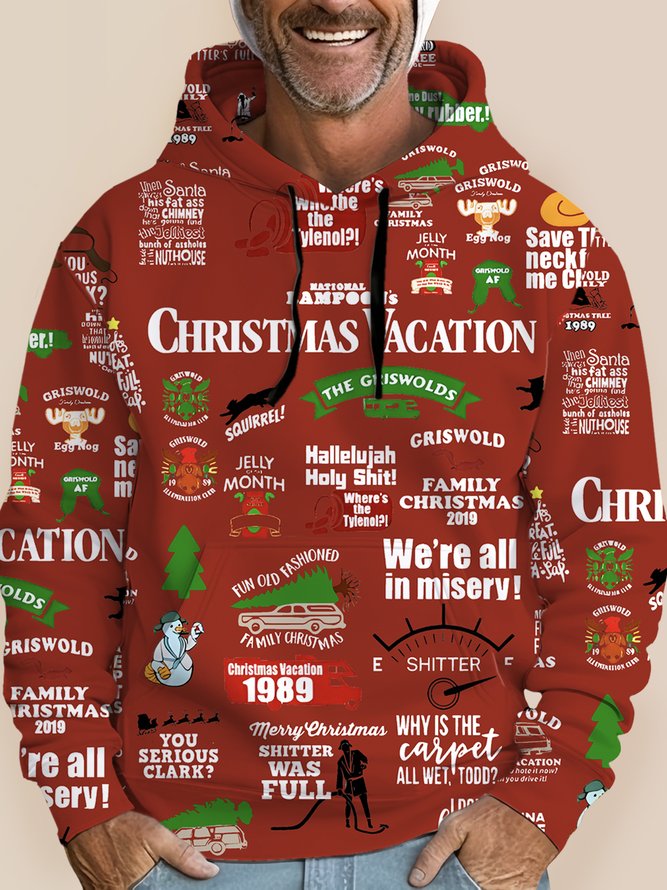 Royaura Men's Christmas Movie Poster Printed Drawstring Hooded Sweatshirt