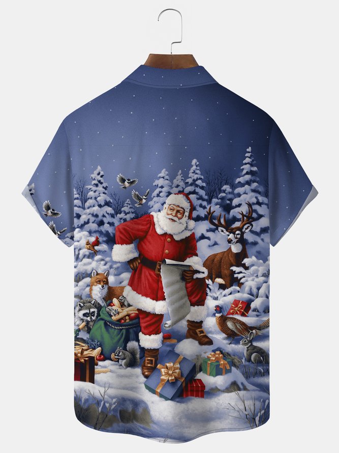 Royaura Men's Vintage Christmas Santa Claus Print Hawaiian Shirts Tuckless Botton Up Shirts