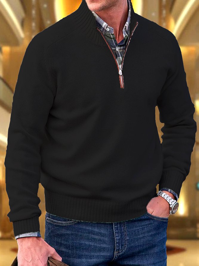 Royaura Men's Casual Stand Collar Sweater Quarter Zip Pullover Knitwear