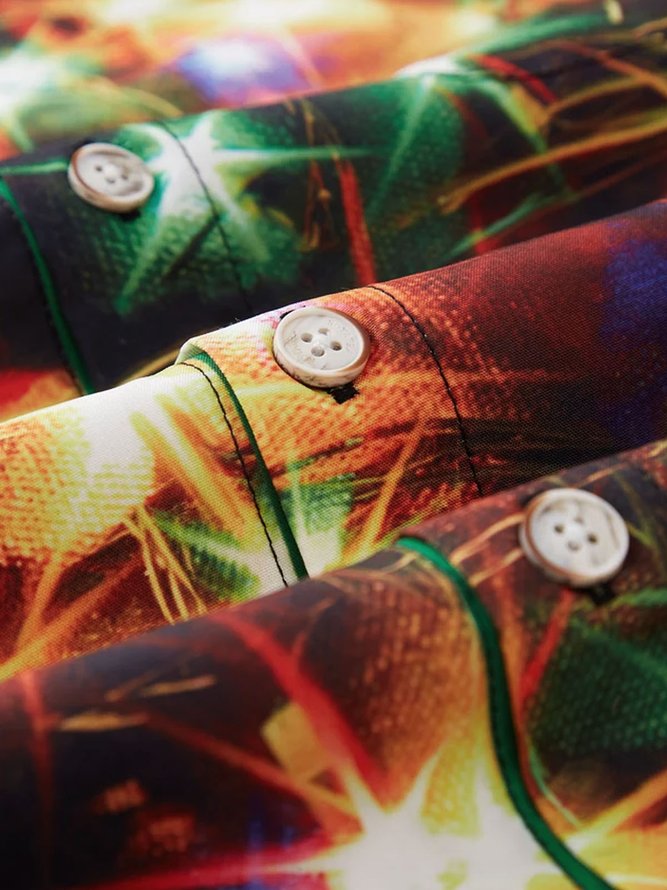 Royaura Christmas Gold Neon Men's Shirts Stretch Plus Size Christmas Lights Costume Button-Down Shirts