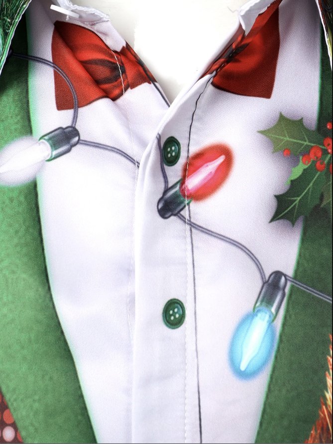 Royaura Lights Ugly Christmas Shirt Men's Button Pocket Long Sleeve Shirt