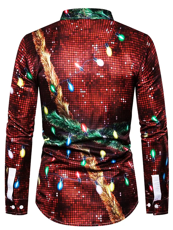 Royaura Lights Christmas Print Men's Button Pocket Long Sleeve Shirt