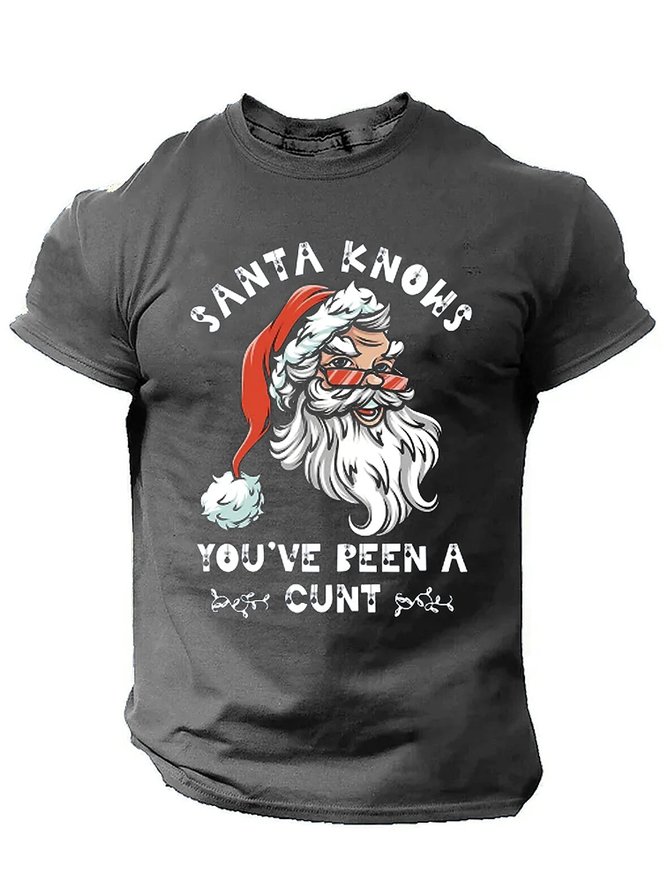 Royaura Christmas Santa Claus Printed Men's Round Neck Printed T-Shirt