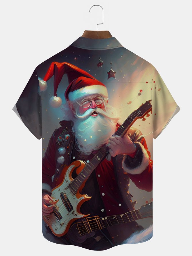 Royaura Christmas Santa Musical Print Men's Button Pocket Shirt