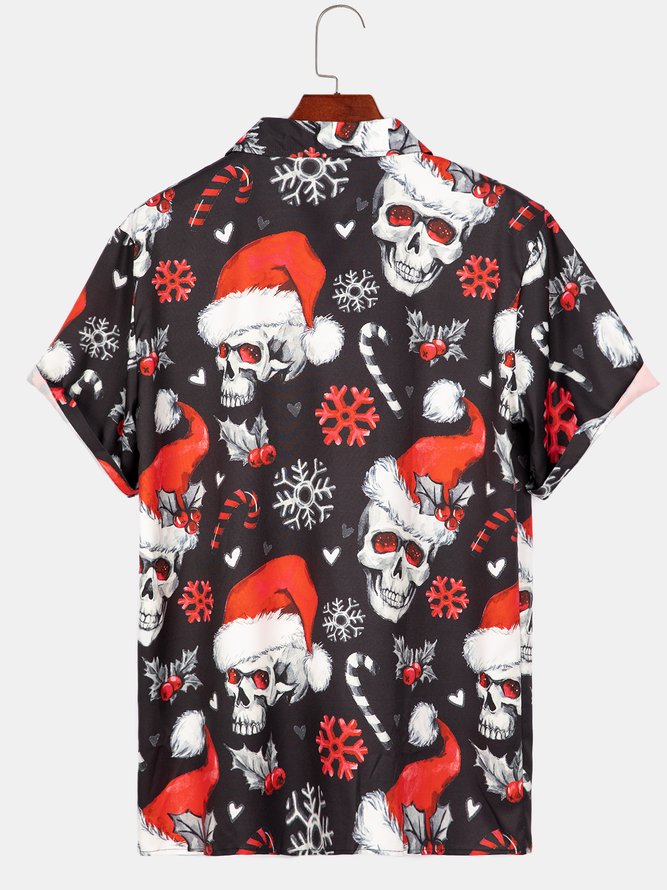 Men's Christmas Shirts Skull Printed Funny Short Sleeve Tops