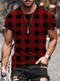 Red Houndstooth Casual Crew Neck Shirts & Tops