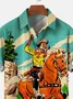 Men's Retro Western Cowboy Pocket Equestrian Casual Loose Comics Print Shirt