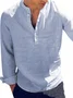 Comfortable Long Sleeve Men's Henley Shirt Striped Slim Fit Stand Collar Casual Plus Size Top