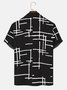 Men's Black Irregular Geometric Line Print Short Sleeve Shirt