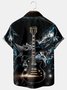 Mens Heavy Metal Rock Roll Punk Guitar Print Casual Breathable Chest Pocket Short Sleeve Hawaiian Shirts