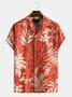 Men's Hawaiian Shirt Tropical Plant Leaf Print Red Cotton Blend Short Sleeve Shirt for Couples