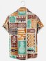 Mens Hawaiian Shirt  Short Sleeve Aloha Shirts Brown TIKI Beach Cotton-Blend Shirts