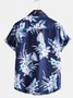 Mens 50's Classic Hawaiian Shirt Plumeria Obtusa Print Navy Blue Short Sleeve Shirt
