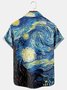 Mens Retro The Starry Night Lapel Loose Short Sleeve Funky Hawaiian Shirts