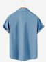 Men's Casual Daily Simple Leaf Print Blue Short Sleeve Bowling Shirt