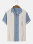 Men's 50s Blue Vintage Blowling Shirts Holiday Geometry Easy Care Short Sleeve Shirts