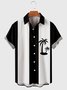 1960s Black & White Stripe Coconut Tree Printing Men's Short Sleeve Shirt