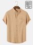 Men's Seersucker Wrinkle Free Casual Striped Stand Collar Shirts Plus Size Tops