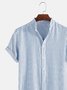 Men's blue Casual Striped Stand Collar Shirts Seersucker Wrinkle Free Tops