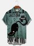 Men's Green Vintage Jazz Cat Casual Shirts Wrinkle Free Plus Size Tops