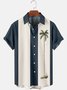 Men's Vintage Seersucker Bowling Shirts Palms Plus Size Wrinkle Free Tops