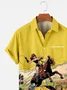 Men's Vintage Casual Shirts Western Cowboy Horse Pattern Wrinkle Free Shirts