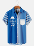 Men's Father's Day Striped Patchwork Print Vintage Short Sleeve Bowling Shirt