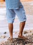 Men's Leisure Holiday Solid Color Cotton Linen Multi-Pocket Beach Cargo Shorts