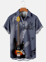Men's Vintage Guitar Print Lapel Short Sleeve Shirt