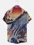 Men's Vintage Casual Shirts Chinoiserie Oriental Japanese Ukiyo-e Whale Anti-Wrinkle Tops