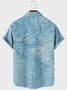 Men's Blue World Map Cotton-Blend Casual Short Sleeve Shirts & Tops