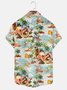 Men's Santa and Reindeer Surf Tropical Island Print Short Sleeve Hawaiian Shirt
