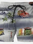 Men's Holiday Hawaiian Beach Shorts Palm Tree Car  Wrinkle Free Quick Dry Pants