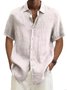 Men's Solid Color Cotton Linen Button Short Sleeve Shirt