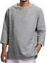 Men's Long Sleeve V-Neck Cotton Linen Loose Shirt