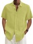 Royaura Men's Solid Color Cotton Linen Comfortable Soft & Breathable Button Plus Size Short Sleeve Shirt
