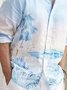 Men's Light Blue Ombre/tie-Dye Holiday Printed Cotton-Blend Long Sleeves Casual Shirt