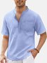 Men's Cotton Linen Casual Pocket Short Sleeve Beach Shirt