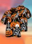 Men's Halloween Skeleton Pumpkin Scary Print Short Sleeve Hawaiian Shirt