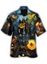 Men's Halloween Pumpkin Scary Sky Night Print Short Sleeve Hawaiian Shirt