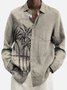 Cotton Linen Holiday Casual Long Sleeve Shirts Palm Tree Car Beach Plus Size Breathable Tops