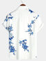 Men's Blue Casual Hawaiian Shirts Floral Pattern Seersucker Wrinkle Free Tops