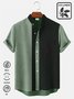 Men's Contrast Striped Stand Collar Cotton Linen Basic Short Sleeve Shirt