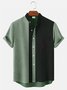 Men's Contrast Striped Stand Collar Natural Fiber Basic Short Sleeve Shirt