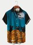 Men's Vintage halloween Pumpkin Black Cat Print Short Sleeve Shirt